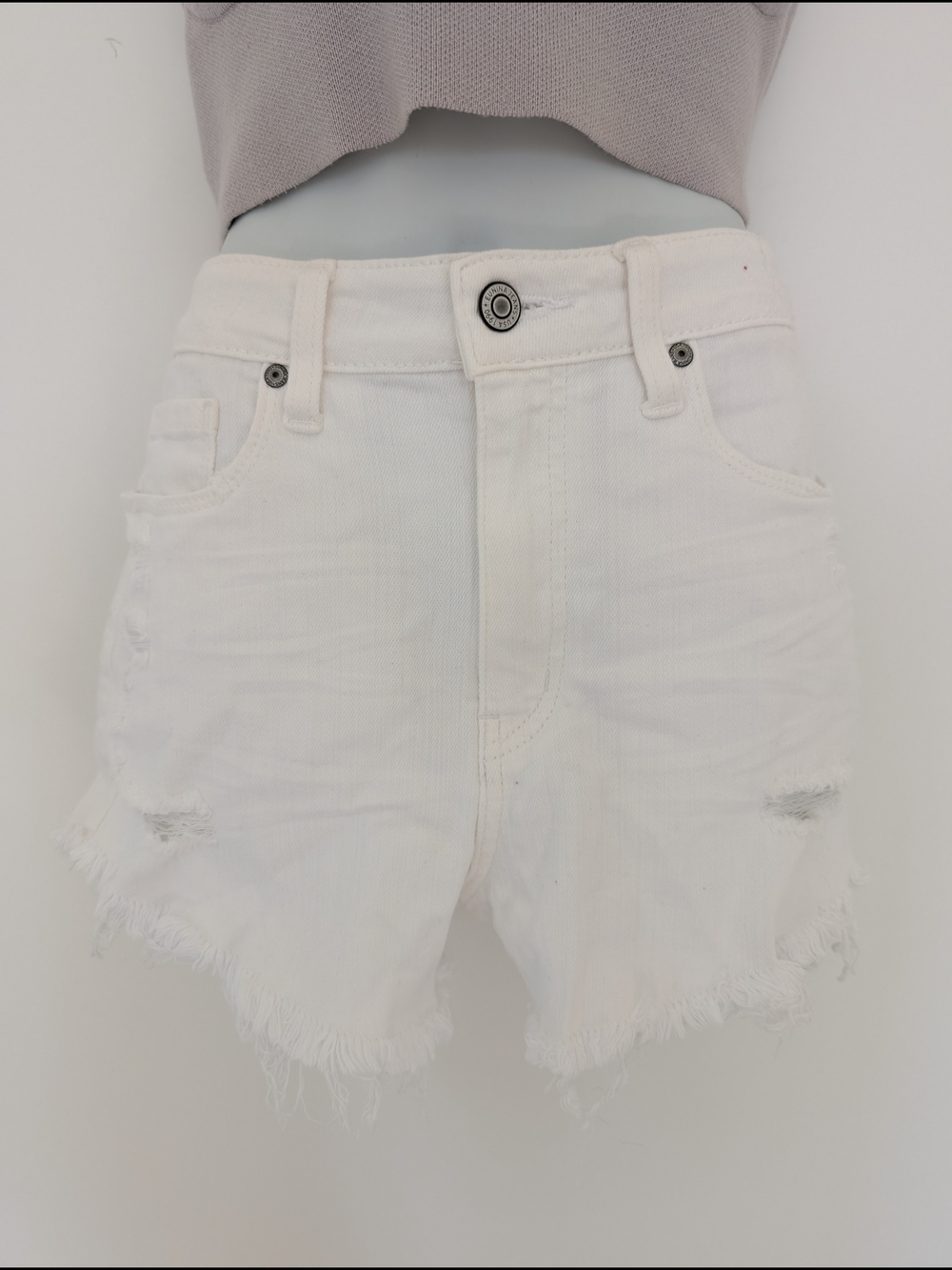 eunina White Distressed Frayed Hem Denim Shorts